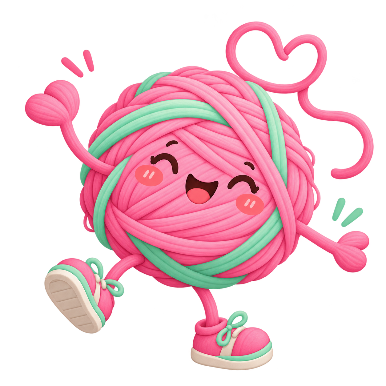 Jumping yarn ball mascot