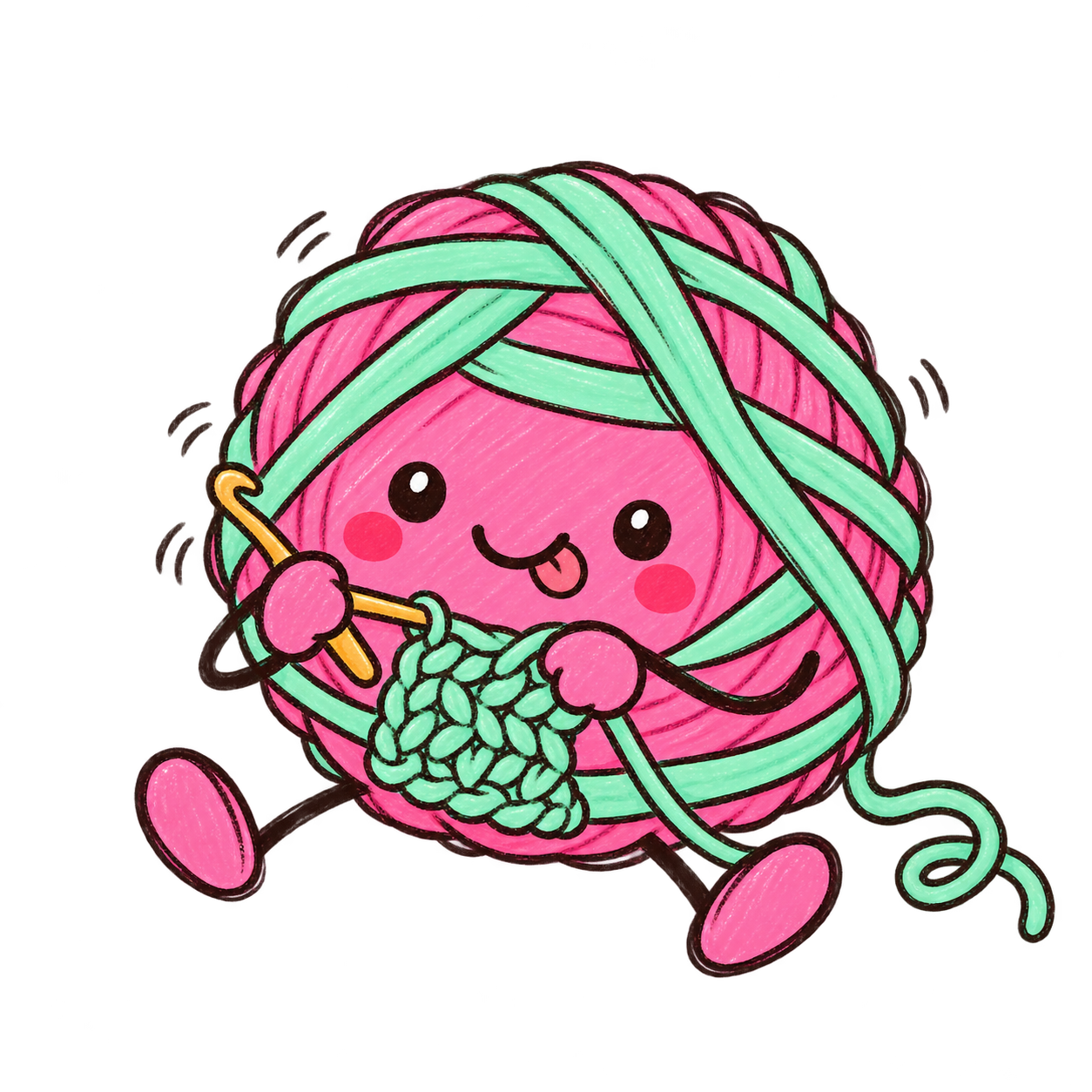 Yarn ball mascot crocheting