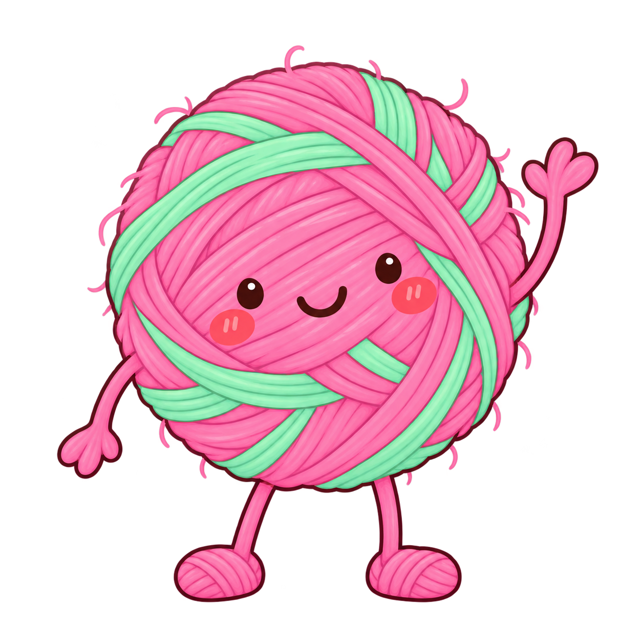 Happy waving yarn ball mascot