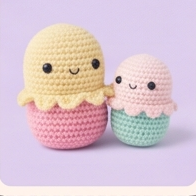 Crochet amigurumi egg character duo